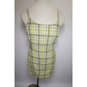 Y2K Green Plaid Linen Mini Dress - Evolution - Size S